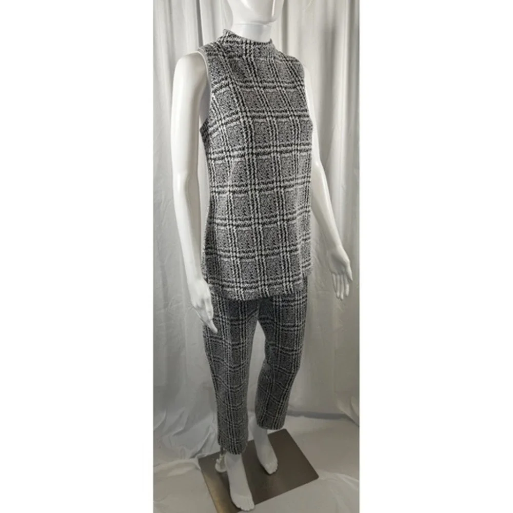 Michael Kors Black‎ White Plaid Mock Neck Sleeveless Tunic Top L Preppy 86-34